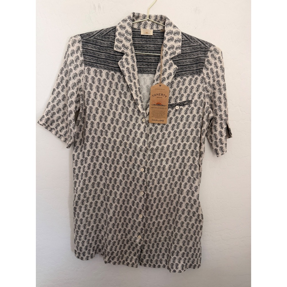 Faherty Brand Womens XS 100% Linen Shirt Dress Short Sleeve NWT Lagenlook Boho